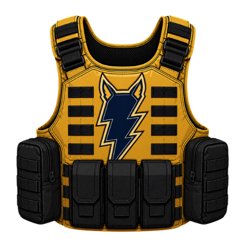 Tactical Vest Gold — Ricki Whiskers brand stamp